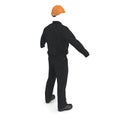 Long Sleeve Coveralls Uniform With Orange Hardhat On White. 3D illustration, isolated