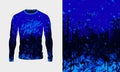 Long sleeve jersey blue grunge texture for extreme sport, racing, gym, cycling, training, motocross, travel.