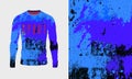 Long sleeve jersey blue grunge texture for extreme sport, racing, gym, cycling, training, motocross, travel.