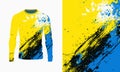 Long sleeve jersey yellow blue grunge texture for extreme sport, racing, gym, cycling, training, motocross, travel. Royalty Free Stock Photo