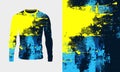 Long sleeve jersey yellow blue grunge texture for extreme sport, racing, gym, cycling, training, motocross, travel Royalty Free Stock Photo