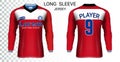 Long sleeve soccer jerseys t-shirts mockup template.