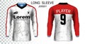 Long sleeve soccer jerseys t-shirts mockup template.