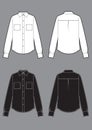 Long sleeve white and black shirts, fashion flat sketch template