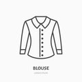 Long sleeves blouse flat line icon. Classic women apparel store sign. Thin linear logo for clothing shop