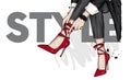 Long slender legs in tight trousers and high-heeled shoes. Fashion, style, clothing and accessories. Vector illustration.