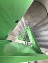 Long spiral staircase in triangular shape. Staircase of the observation tower in the Teichland amusement park in Brandenburg.