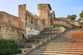 A long staircase in an ancient stone fortress