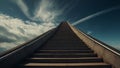 A long staircase finishing in clouds in the sky. Stairway to Heaven concept. Culture and religion idea.