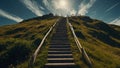 A long staircase finishing in clouds in the sky. Stairway to Heaven concept. Culture and religion idea. Royalty Free Stock Photo