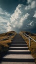 A long staircase finishing in clouds in the sky. Stairway to Heaven concept. Culture and religion idea. Royalty Free Stock Photo