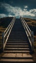 A long staircase finishing in clouds in the sky. Stairway to Heaven concept. Culture and religion idea. Royalty Free Stock Photo