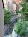 Long stairs to the old city. old castle. Albarracin. Very old houses, historical architecture, touristic city of Spain.