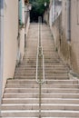 Long stairway with handrail