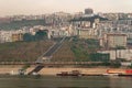 Long stairway between river and tall buildings in Wushan, Chongqing, China