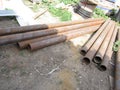 Long steel pipes on the ground