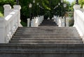 Long steep staircase in a wooded park