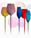 Long stem glassware with a textured color finish is seen