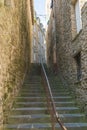 Long stone stairs and historic Norman stone houses in the Saint-Malo Intra-Muros Neighboorhood