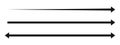 Long straight arrow and double arrow icons. Black horizontal pointer, direction, position or location and width signs