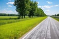 long and straight asphalt cycling path in countryside