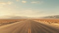 A long, straight highway in a desert setting, with cars and trucks stretching into the horizon, capturing the vastness and freedom Royalty Free Stock Photo