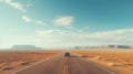A long, straight highway in a desert setting, with cars and trucks stretching into the horizon, capturing the vastness and freedom Royalty Free Stock Photo