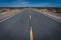 Desert highway road yellow lines and vanishing point Royalty Free Stock Photo