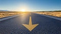 A long straight road with a yellow arrow pointing forward Royalty Free Stock Photo