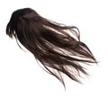 Long straight Wig hair style fly fall explosion. Brown woman wig hair float in mid air. Straight brown wig hair wind blow cloud Royalty Free Stock Photo