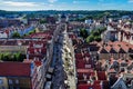 Long Street in the direction of the Golden Gate in Gdansk and panoramic cityscape Royalty Free Stock Photo