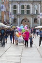 Long street with Golden Gate, street life, colored balloons, Gdansk, Poland Royalty Free Stock Photo