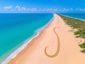 A long stretch of beach with a line drawn in the sand, AI Royalty Free Stock Photo