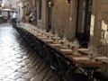 Long table for guests, Dubrovnik old town with stone pavement