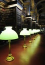 Long table with lamps in library