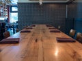 Long table prepared to serve in a brewery