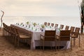 Long table wedding dinner setup. Royalty Free Stock Photo