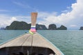 Long tail boat against blue sky in Phang Nga Bay Royalty Free Stock Photo