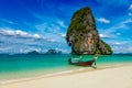 Long tail boat on beach, Thailand