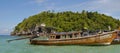 Long tail boat docked at Chicken Island (Thailand) Royalty Free Stock Photo