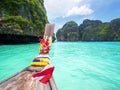 Long Tail Boat in Maya Bay, Ko Phi Phi, Thailand Royalty Free Stock Photo