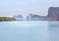 Long tail boat sailing at Koh panyee in andaman sea at phang nga bay national park, Thailand Royalty Free Stock Photo