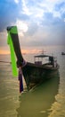 Long tail boat in sunset in Railay Beach, Thailand Royalty Free Stock Photo