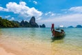 Long tail boat tropical beach, Krabi, Thailand