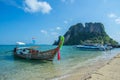 Long tail boats anchored waiting for trourist at the Hong Island Royalty Free Stock Photo