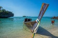 Long tail boats anchored waiting for trourist at the Hong Island Royalty Free Stock Photo