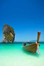 Long tail boats at the beautiful beach landscape in Thailand