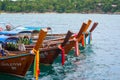 Long tail boats lined along the beach in Koh Lipe island in Thailand Royalty Free Stock Photo