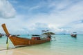 Long tail boats lined along the beach in Koh Lipe island in Thailand Royalty Free Stock Photo