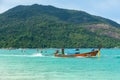 Long tail boats lined along the beach in Koh Lipe island in Thailand Royalty Free Stock Photo